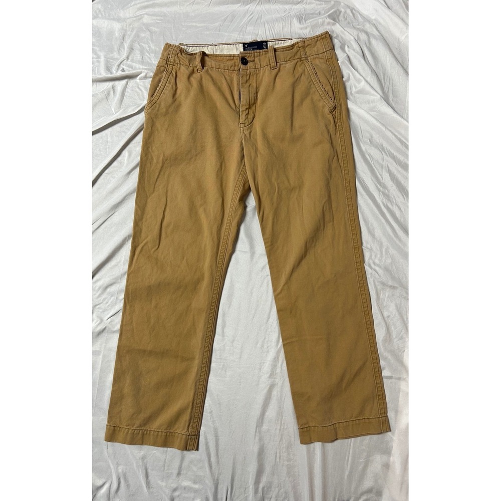 American Eagle Outfitters Mens Khaki Canvas Chino Pants Tan 100% Cotton 34x32